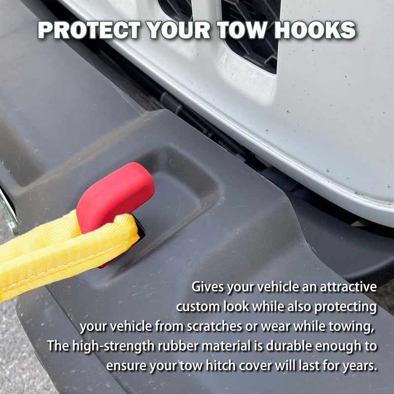 Phamyor Red Factory Bumper Tow Hook Covers Fit for Jeep Wrangler JK JL & Gladiator JT 2007-2023 Front Bumper, Add Cushioned Grip to Tow Strap Recovery, Protect from Scuffs and Scratches, 2Pcs - Image 5